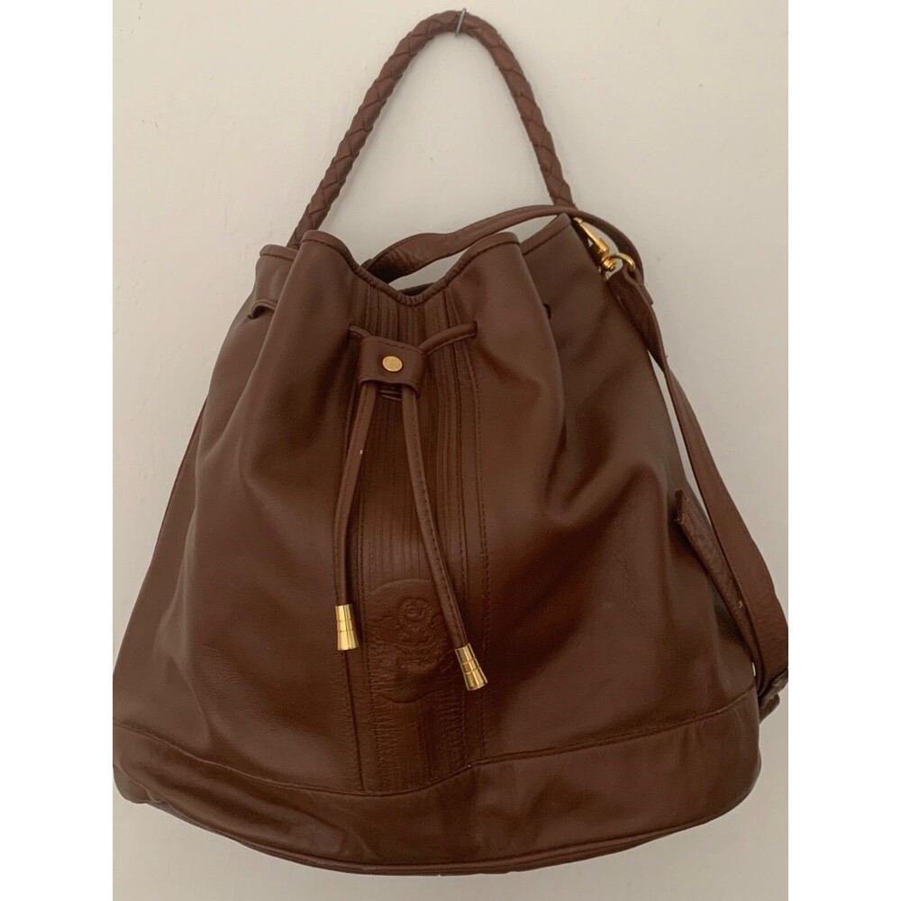 Rare Vintage Gianni Valanti 1891 Bucket Bag Adjustable Leather Sienna Tan